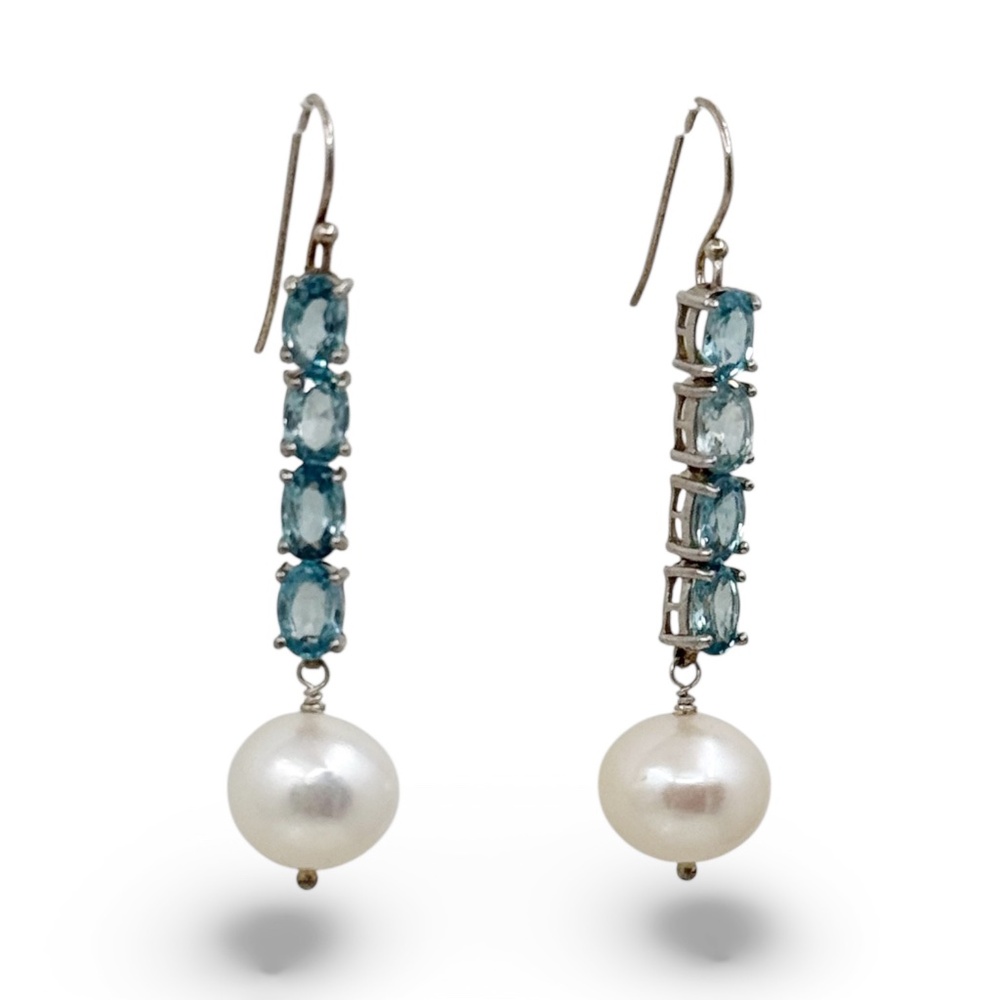 sterling silver blue topaz pearl earrings - GM615 - Picture 2 of 5